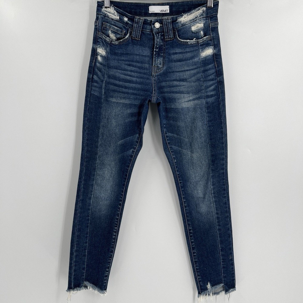 VERVET Mid Rise Skinny Ankle Jeans Women's 26 Blue‎ Denim Raw Hem Distressed